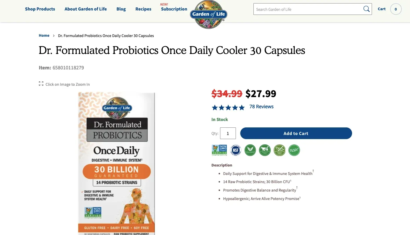 Garden of Life probiotic capsule