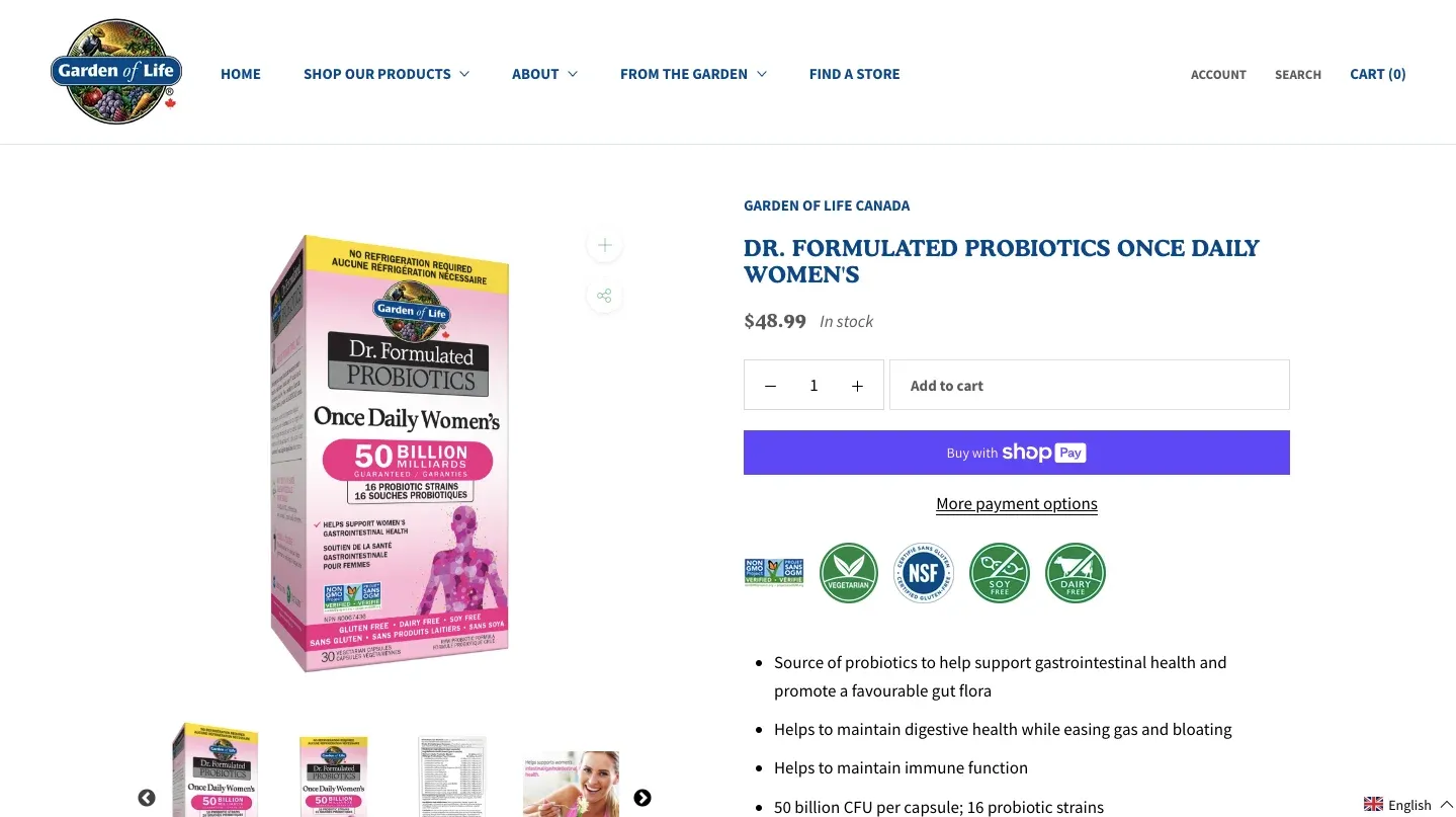 garden of life prebiotics for women