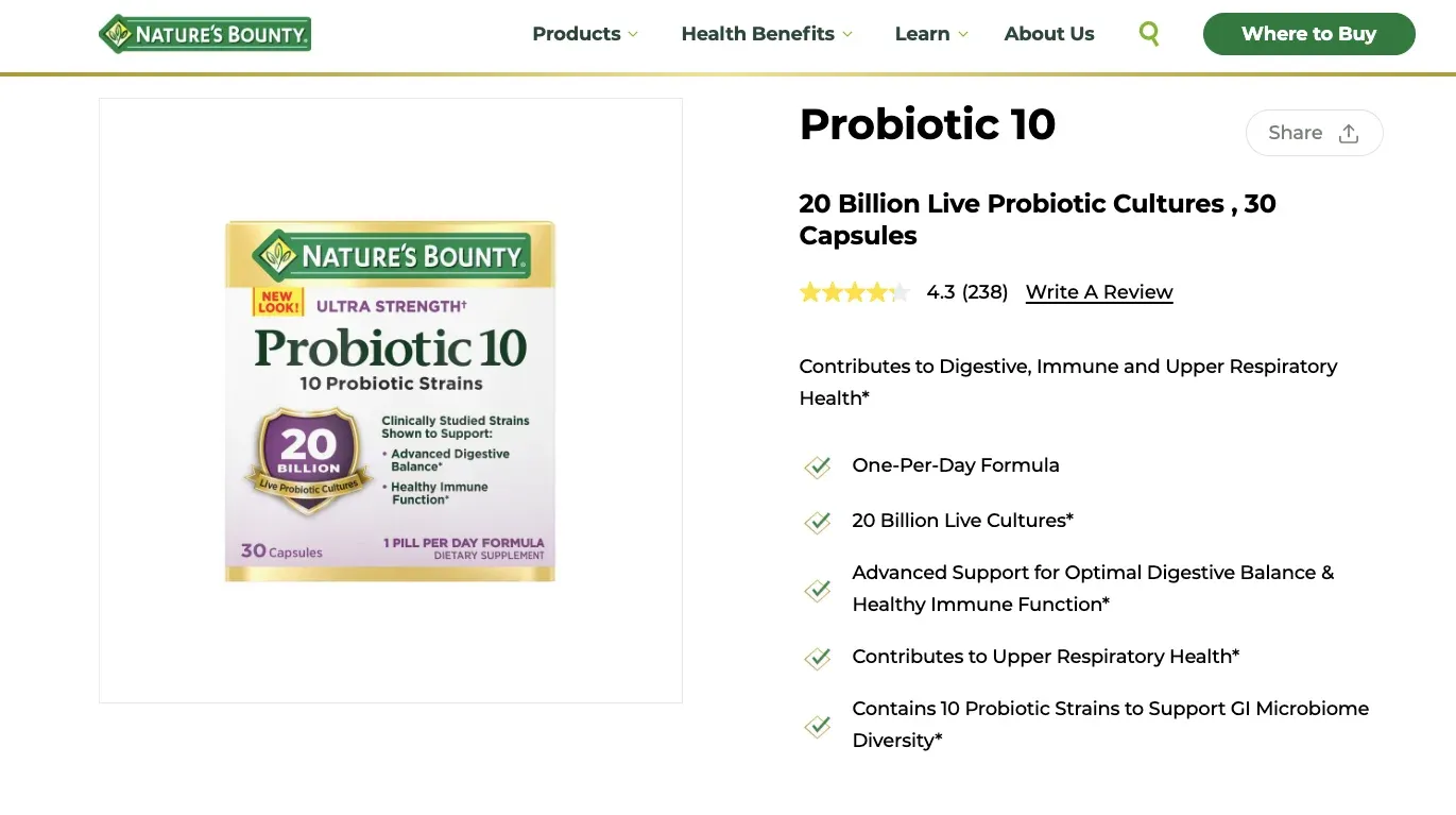 nature bounty probiotic homepage