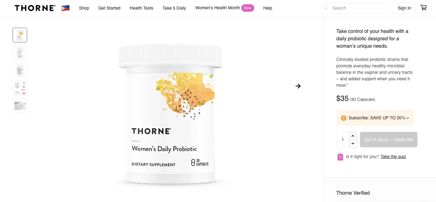 thorne product page